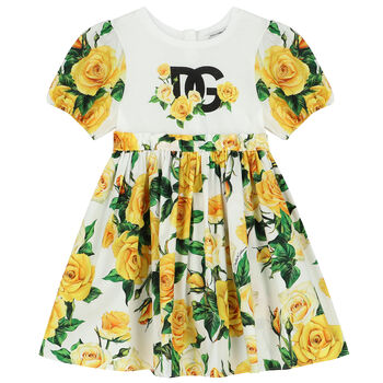 Girls Yellow & White Floral Dress